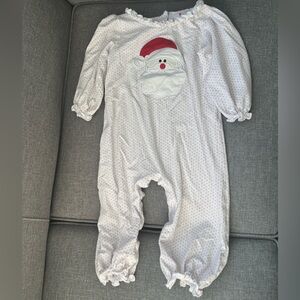 Eliza James Pink and White Polka Dot Santa Applique Romper-3T